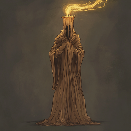 Wax candle wizard with lit wick hair, anthropomorphic. Wax candle wizard with lit wick hair, anthropomorphic.