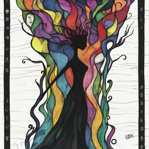 Whimsical AI illustration with surreal, flowing ribbons.