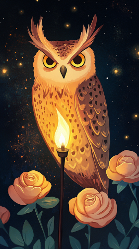 Whimsical Eurasian eagle-owl in charming children's book.