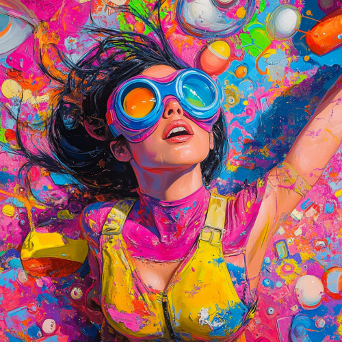 Whimsical female superhero in wonderland of sensory inputs