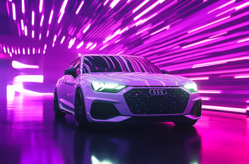 White Audi A1 in front of colorful background