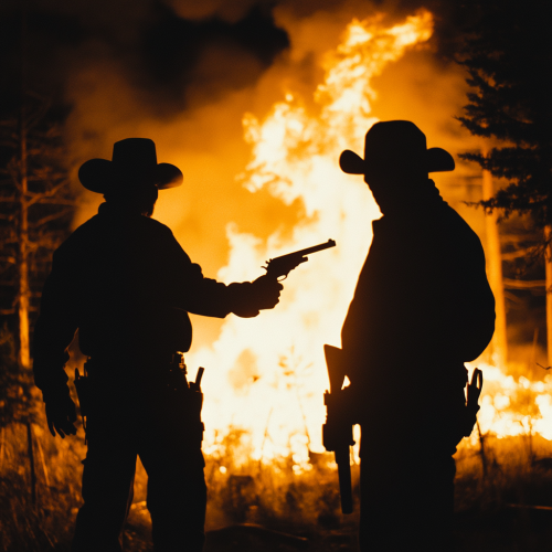 Wild West Outlaws Duel in Dark Forest