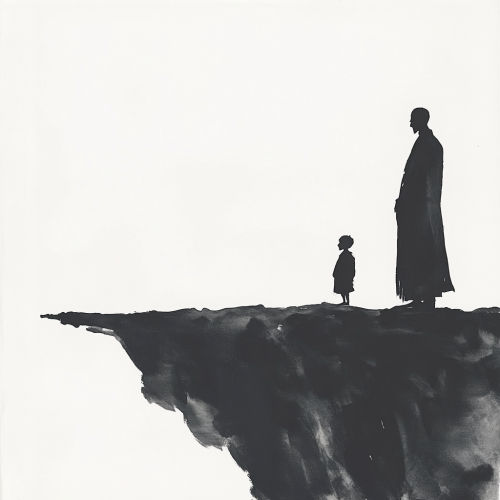 Wise Sage and Child at Cliff's Edge
