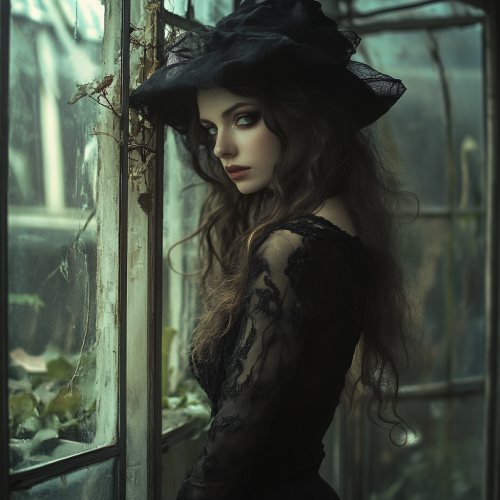 Witch Observing Greenhouse through Window