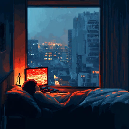 Woman Rests in Neon-Lit, Film Noir Bedroom