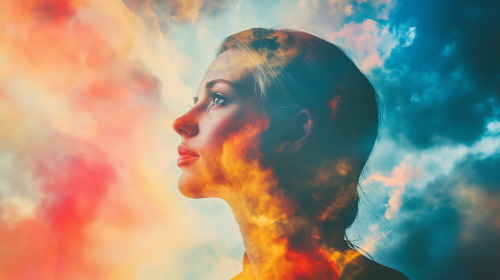 Woman Wondering at Sky, Unclear Object in Air