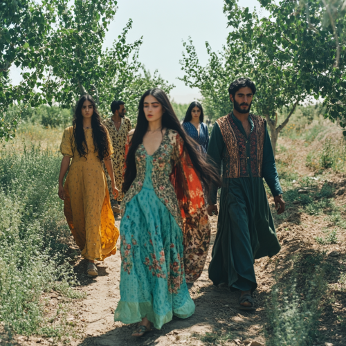Workers arriving in northern Iranian-inspired commercial grove