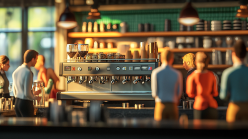 Workers wait in line for coffee in office