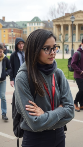 Worried student thinking about school work.