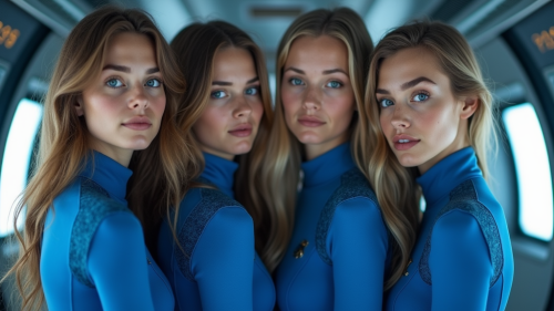 Young Astronauts in Blue Orbiting Earth