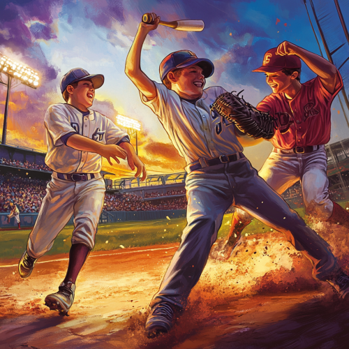 Young Baseball Players in Thrilling Game Action