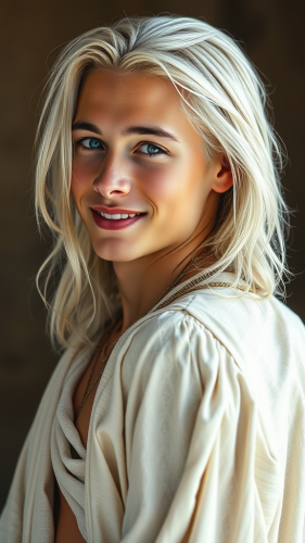 Young Man with Piercing Blue Eyes and Tribal Feel