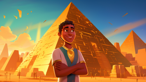 Young Pharaoh Khufu oversees pyramid construction