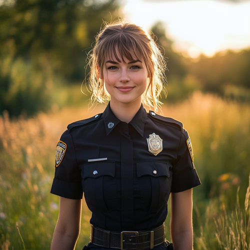 Young Woman Police Officer Smiling in Summer Portrait