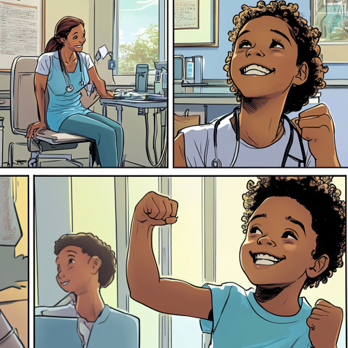 Young boy happily shows off muscles, mom looks concerned. Young boy happily shows off muscles, mom looks concerned.