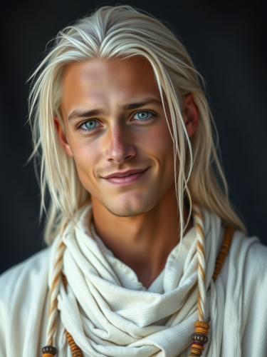 Youthful, Peaceful Man with Platinum Blonde Hair