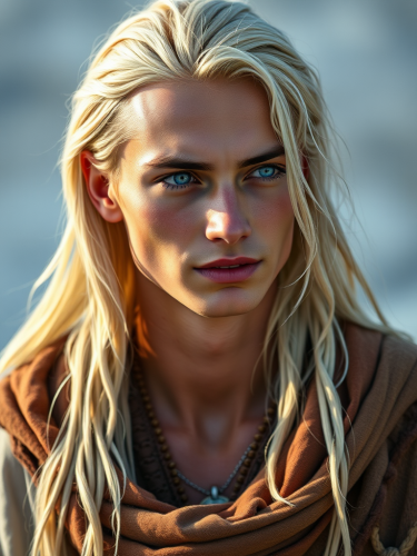 Youthful, Tribal Man with Piercing Blue Eyes