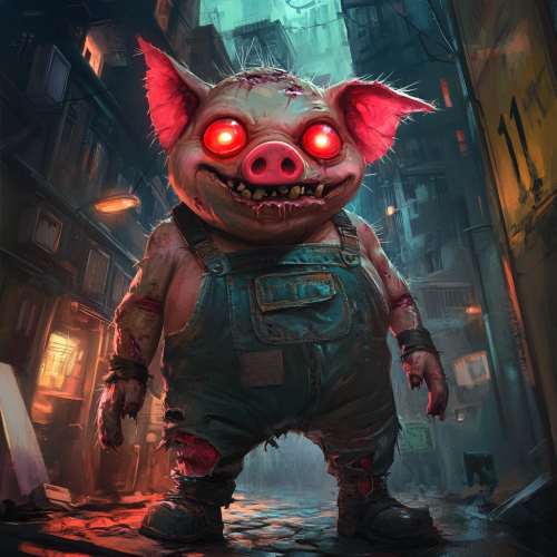 Zombie Pig City with Big Red Eyes