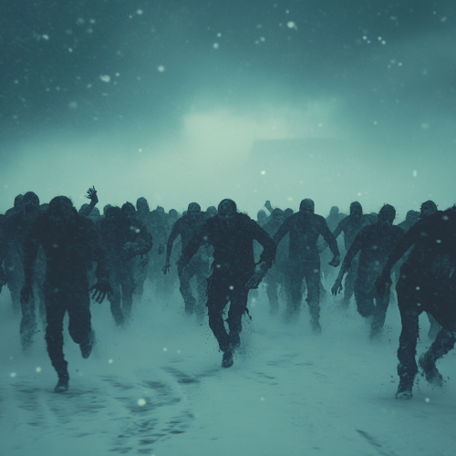 Zombies Running in Snowstorm: David Fincher Style