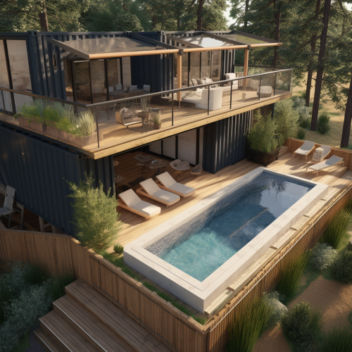 Shipping container A frame house with deck and hot tub