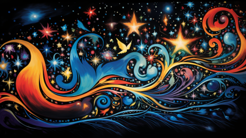 Abstract dragon with vibrant energy and movement