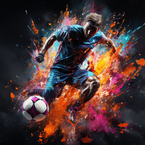 Soccer player kicking ball with colors