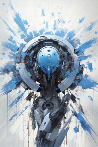 Blue Energy Field Surrounding Futuristic Mecha Battle Robot