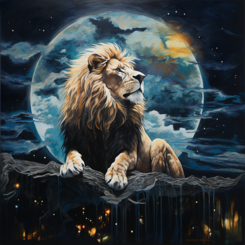 Abstract painting of a male lion in moonlight Abstract painting of a male lion in moonlight