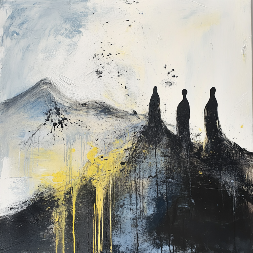 Abstract spirits mountain painting brush strokes