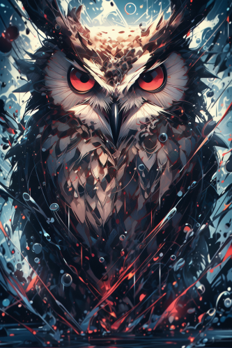 Detailed art of a wise owl turning into water