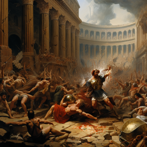 Epic showdown between Achilles and Maximus in the Colosseum.