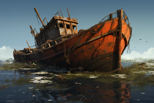 Acid damaged research vessel at sea