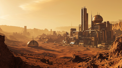 View of active industrial city on Mars View of active industrial city on Mars