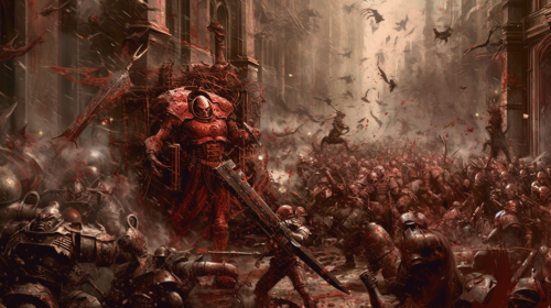 Adeptus Custodes fighting Bloodletters in detail Adeptus Custodes fighting Bloodletters in detail