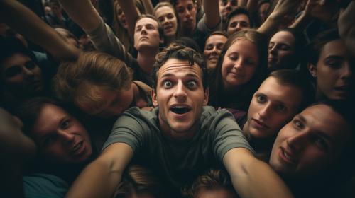 Group of people adoring someone
