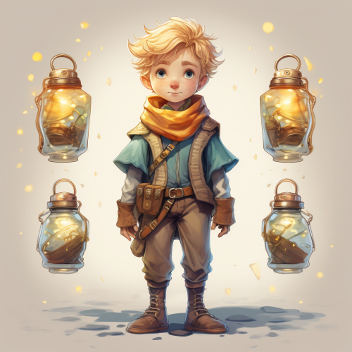 Adventure character with jars on belt