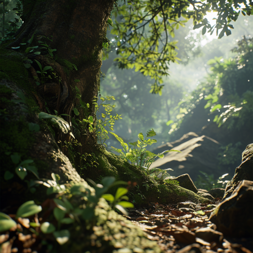 Scene from adventure game in forest