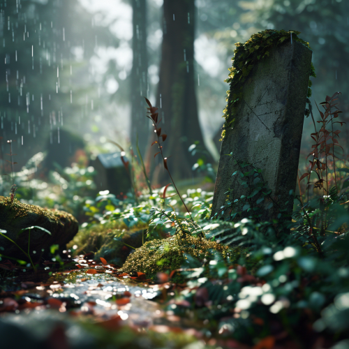 Mysterious grave in the rainy forest
