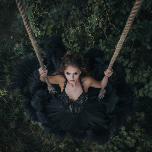 Female model standing on swing