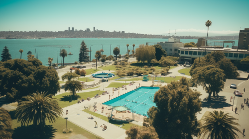 Aerial view aquatic park in summer