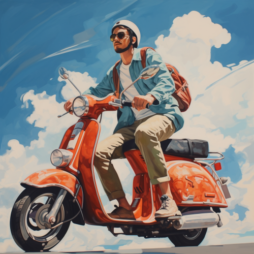 Man riding moped from above