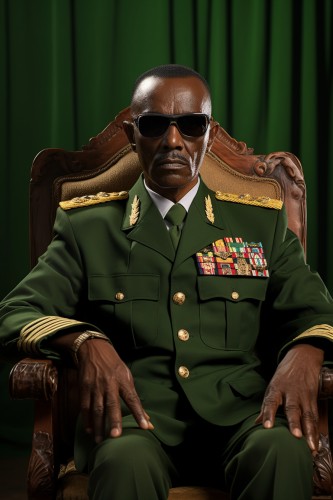 African male dictator in green military costume