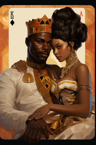 African male holding European woman playing cards together