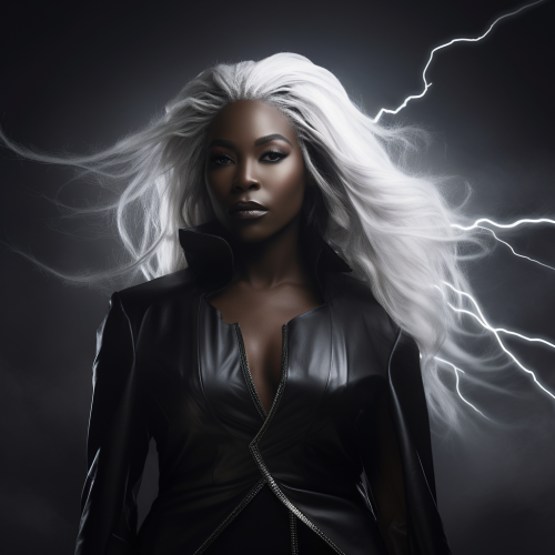 African Woman with Silver Hair in Thunderstorm