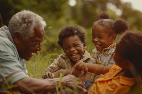 African American family playing outdoors