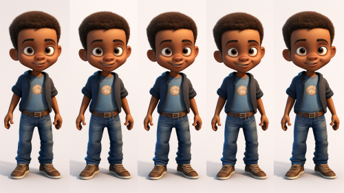 Cute African American boy in Pixar cartoon style