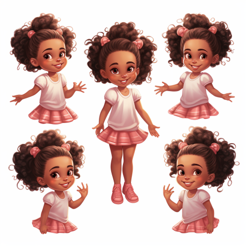 Cute African American girl with pigtails in different poses