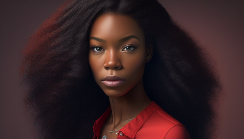 Beautiful African American woman with long hair in a red shirt