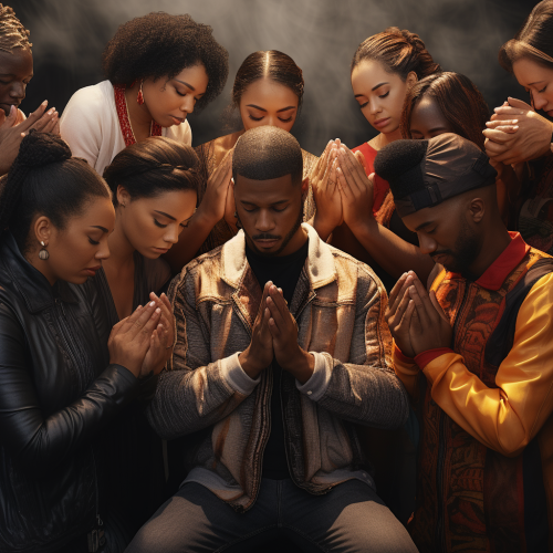 Group of Afrocentric Generation Xers praying