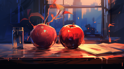 Colorful apples on scientist's desk